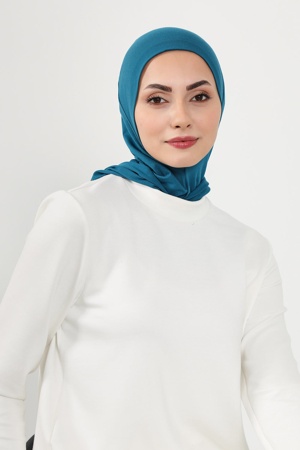 Full Coverage Instant Cotton Bonnet for Women, Ready-to-Wear Hijab Bonnet with Neck Coverage,B-89P Petrol Blue