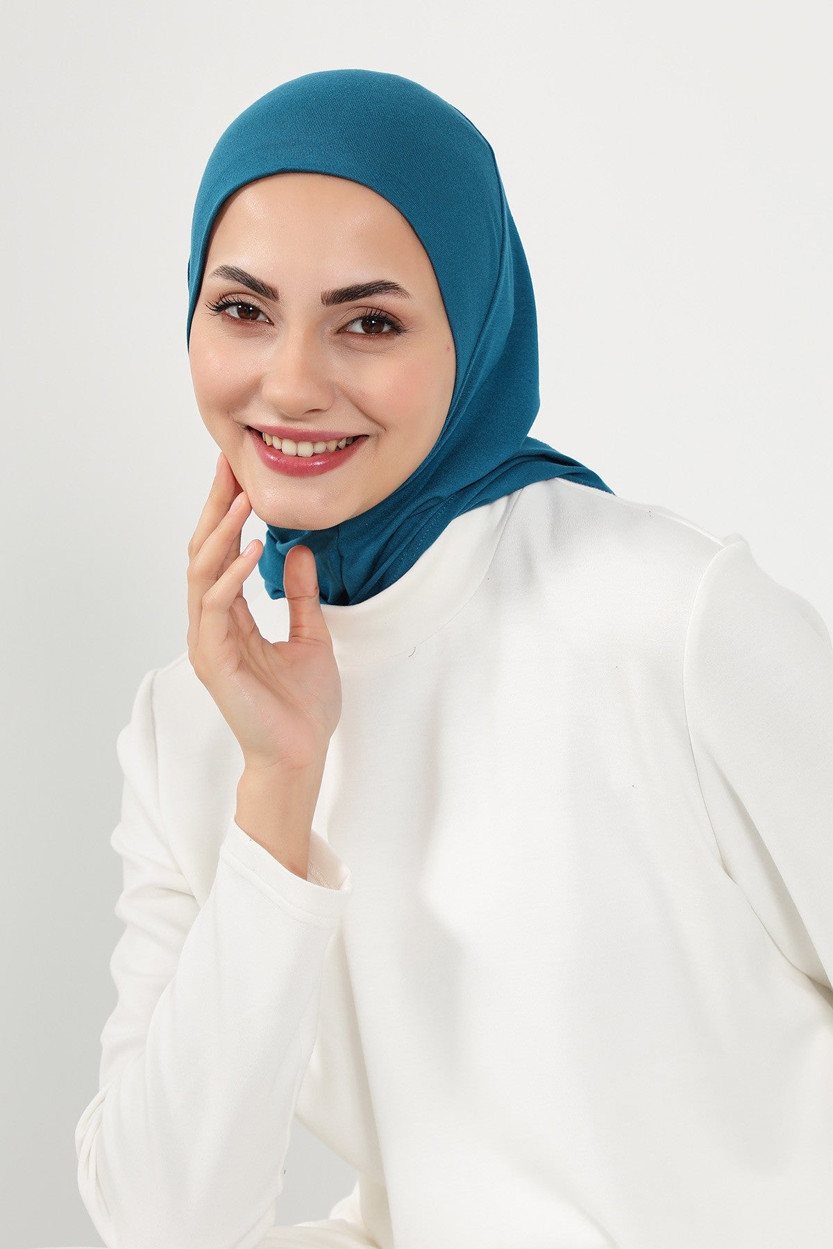 Full Coverage Instant Cotton Bonnet for Women, Ready-to-Wear Hijab Bonnet with Neck Coverage,B-89P Petrol Blue