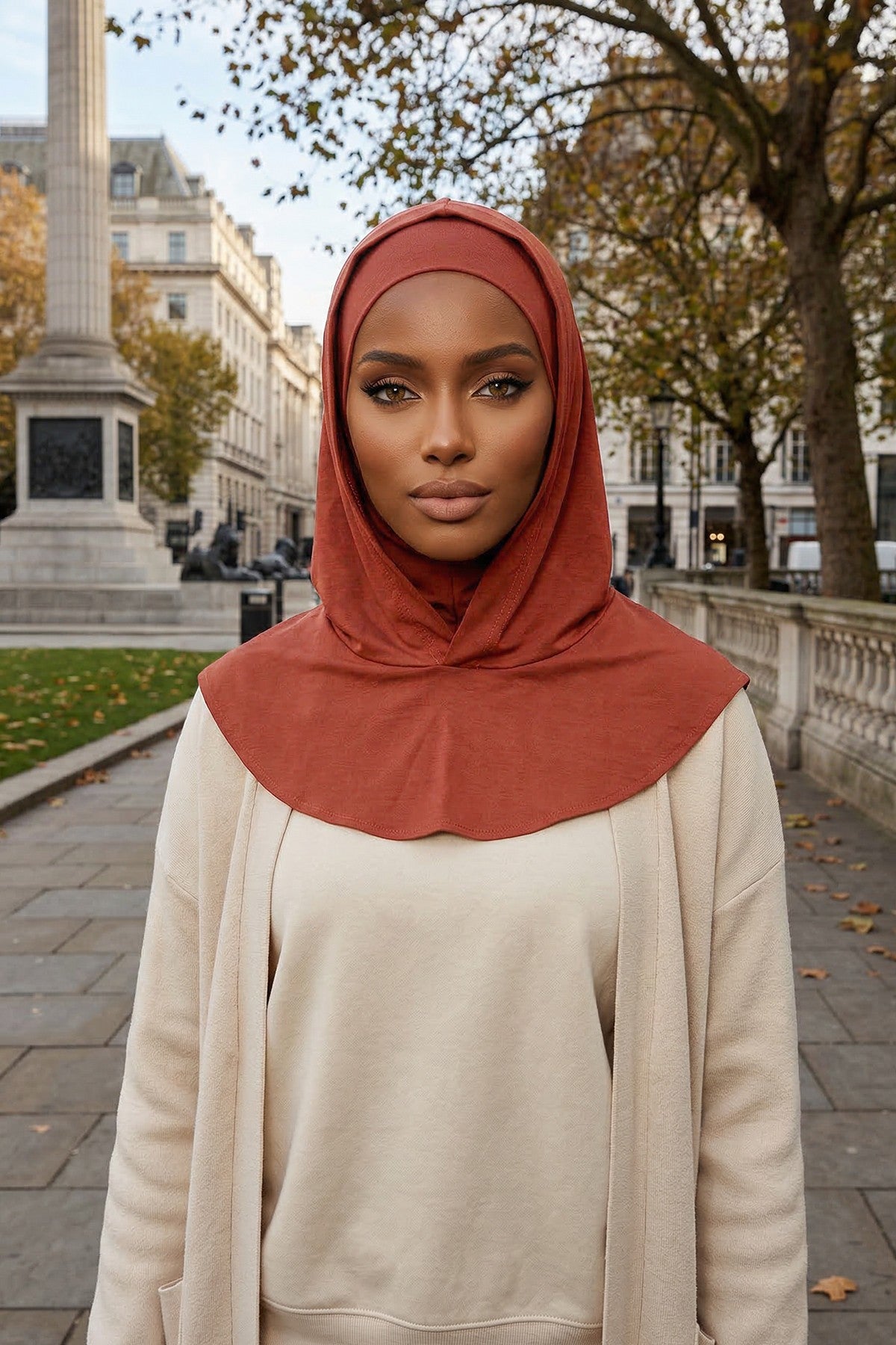 Full Coverage Instant Cotton Bonnet for Women, Ready-to-Wear Hijab Bonnet with Neck Coverage,B-89P Cinnamon