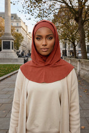 Full Coverage Instant Cotton Bonnet for Women, Ready-to-Wear Hijab Bonnet with Neck Coverage,B-89P Cinnamon