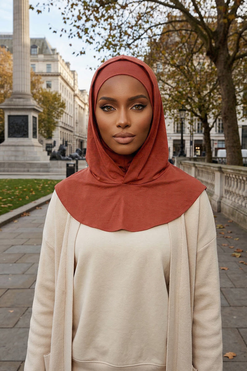 Full Coverage Instant Cotton Bonnet for Women, Ready-to-Wear Hijab Bonnet with Neck Coverage,B-89P Cinnamon