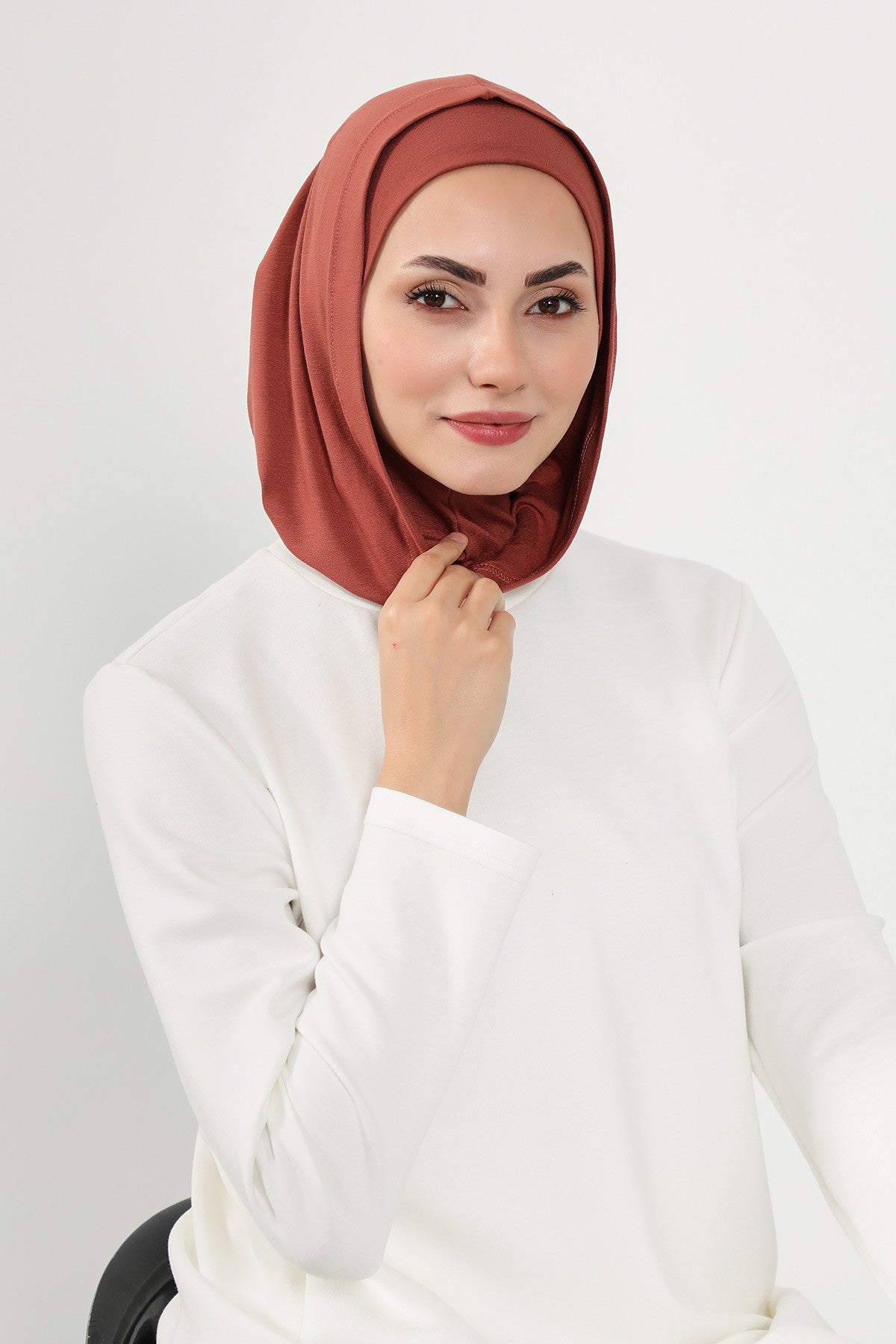 Full Coverage Instant Cotton Bonnet for Women, Ready-to-Wear Hijab Bonnet with Neck Coverage,B-89P Cinnamon
