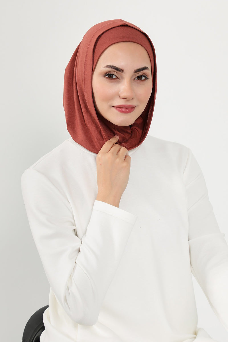 Full Coverage Instant Cotton Bonnet for Women, Ready-to-Wear Hijab Bonnet with Neck Coverage,B-89P Cinnamon