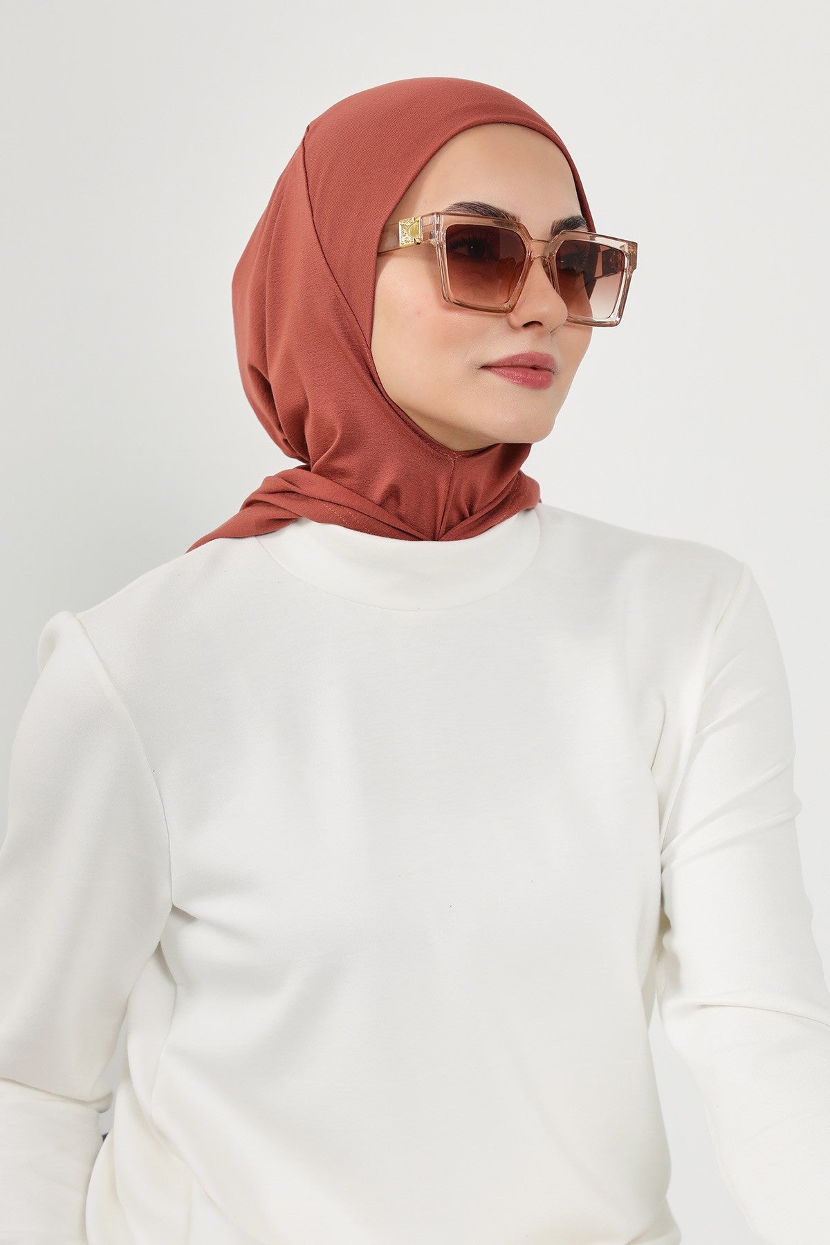 Full Coverage Instant Cotton Bonnet for Women, Ready-to-Wear Hijab Bonnet with Neck Coverage,B-89P Cinnamon