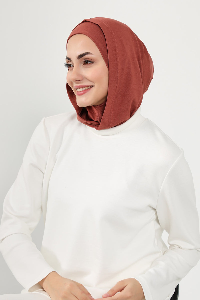 Full Coverage Instant Cotton Bonnet for Women, Ready-to-Wear Hijab Bonnet with Neck Coverage,B-89P Cinnamon