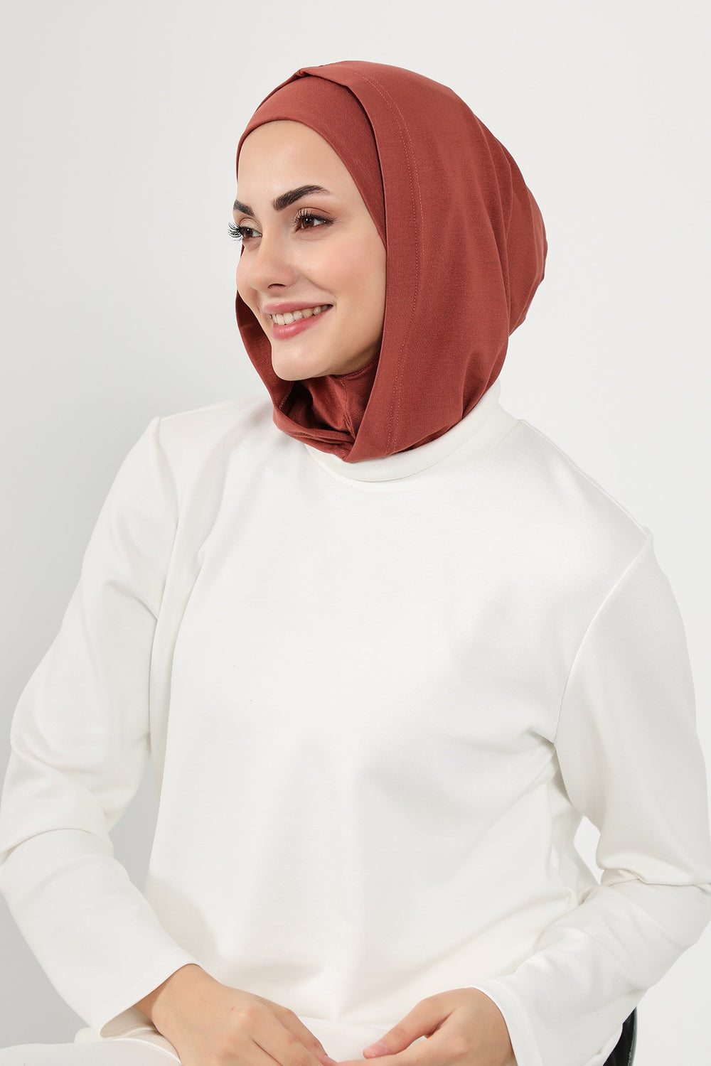 Full Coverage Instant Cotton Bonnet for Women, Ready-to-Wear Hijab Bonnet with Neck Coverage,B-89P Cinnamon