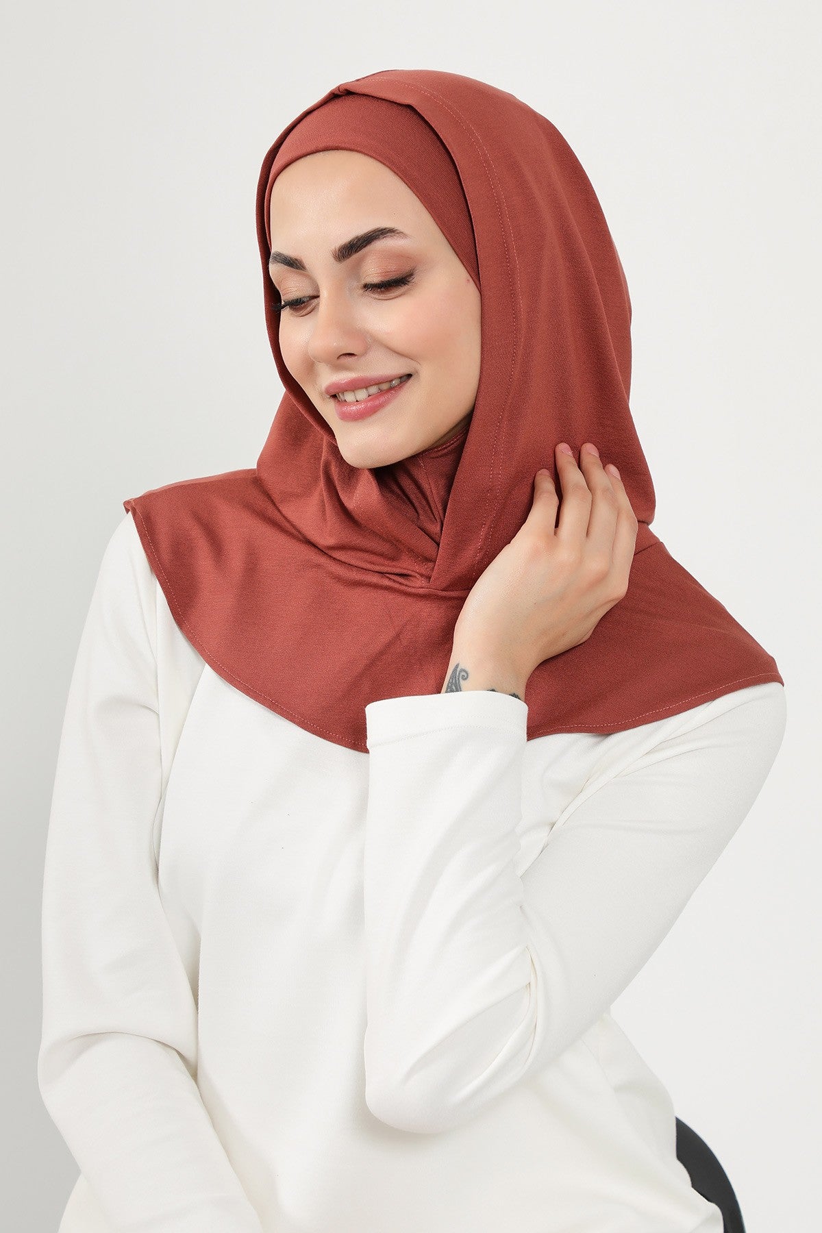Full Coverage Instant Cotton Bonnet for Women, Ready-to-Wear Hijab Bonnet with Neck Coverage,B-89P Cinnamon