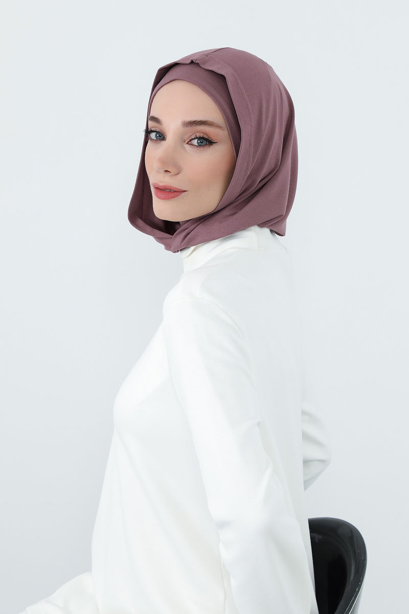 Full Coverage Instant Cotton Bonnet for Women, Ready-to-Wear Hijab Bonnet with Neck Coverage,B-89P Dusty Rose