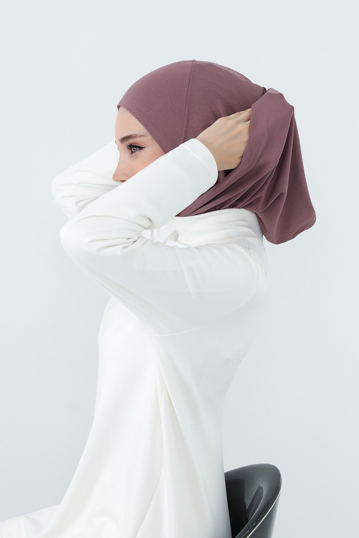 Full Coverage Instant Cotton Bonnet for Women, Ready-to-Wear Hijab Bonnet with Neck Coverage,B-89P Dusty Rose