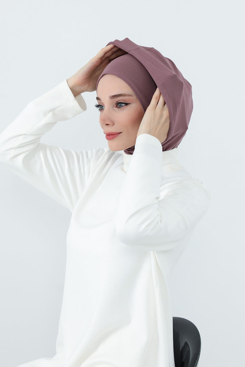 Full Coverage Instant Cotton Bonnet for Women, Ready-to-Wear Hijab Bonnet with Neck Coverage,B-89P Dusty Rose