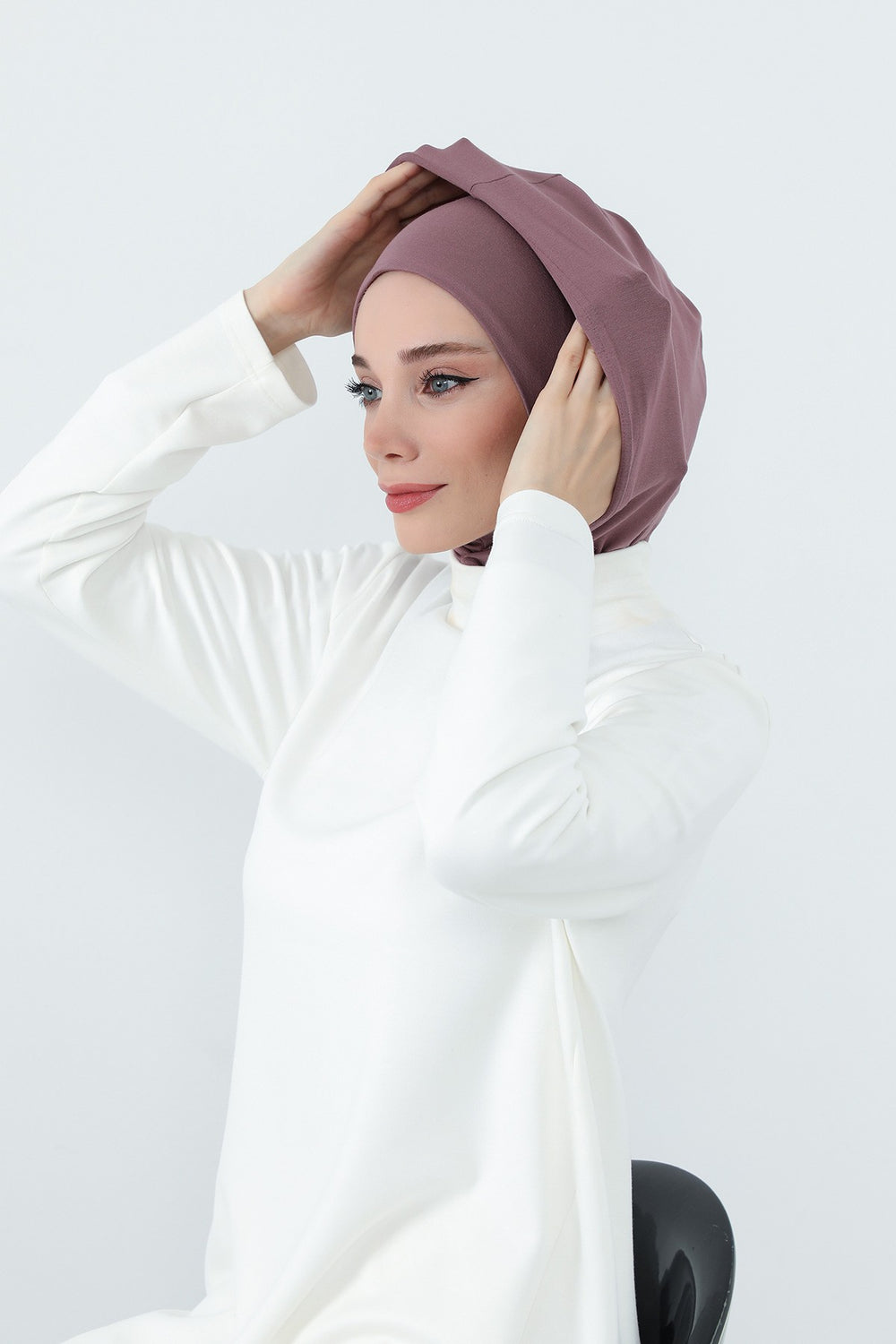 Full Coverage Instant Cotton Bonnet for Women, Ready-to-Wear Hijab Bonnet with Neck Coverage,B-89P Dusty Rose