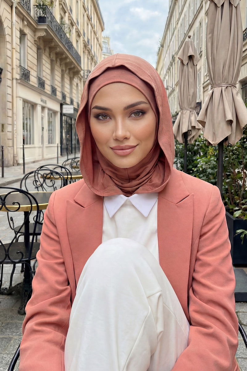 Full Coverage Instant Cotton Bonnet for Women, Ready-to-Wear Hijab Bonnet with Neck Coverage,B-89P Cappucino
