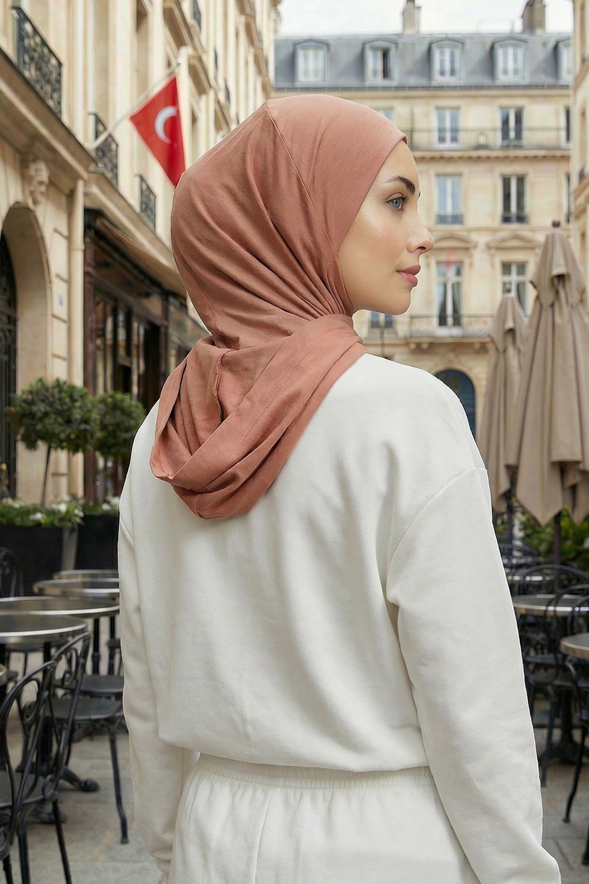 Full Coverage Instant Cotton Bonnet for Women, Ready-to-Wear Hijab Bonnet with Neck Coverage,B-89P Cappucino