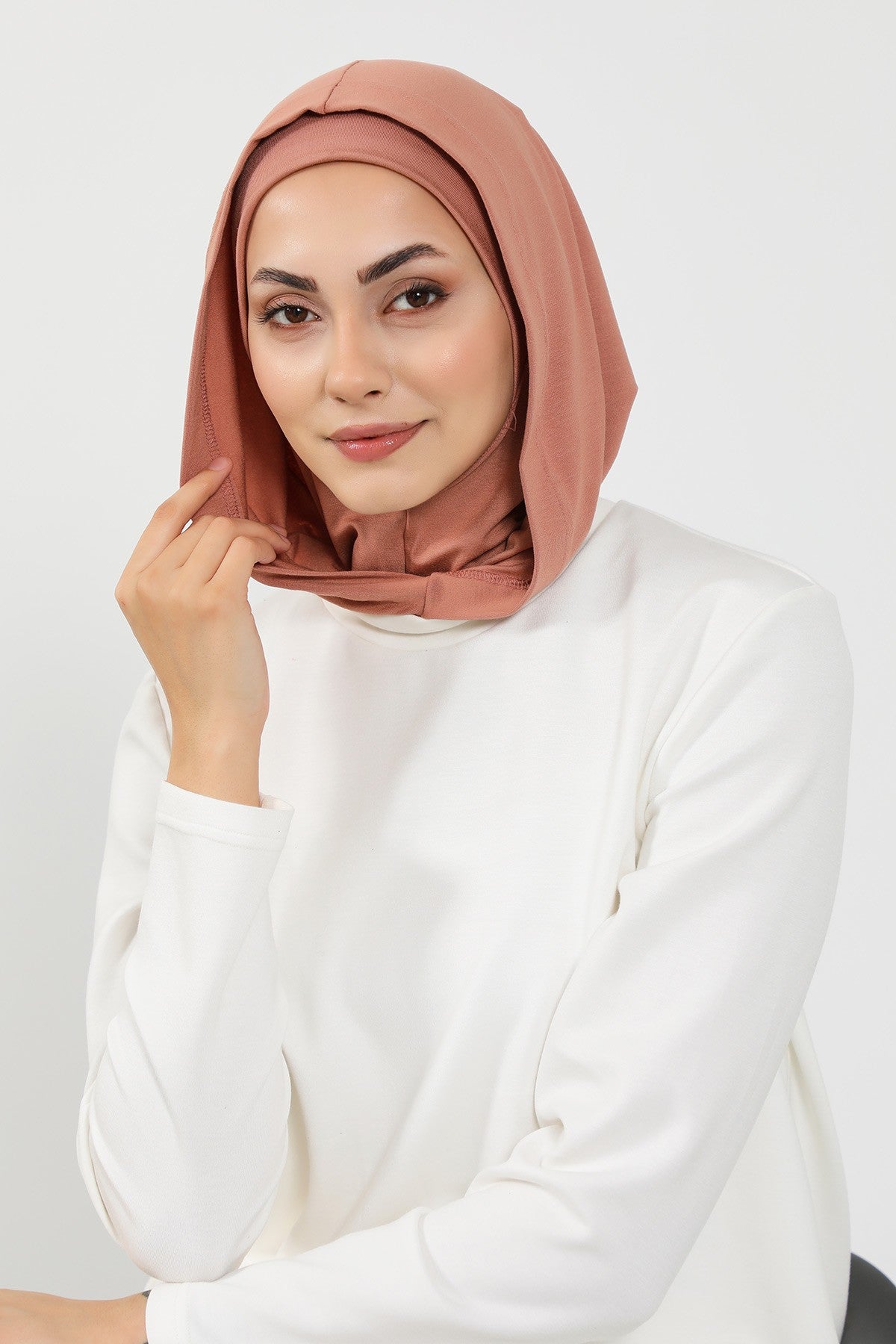 Full Coverage Instant Cotton Bonnet for Women, Ready-to-Wear Hijab Bonnet with Neck Coverage,B-89P Cappucino