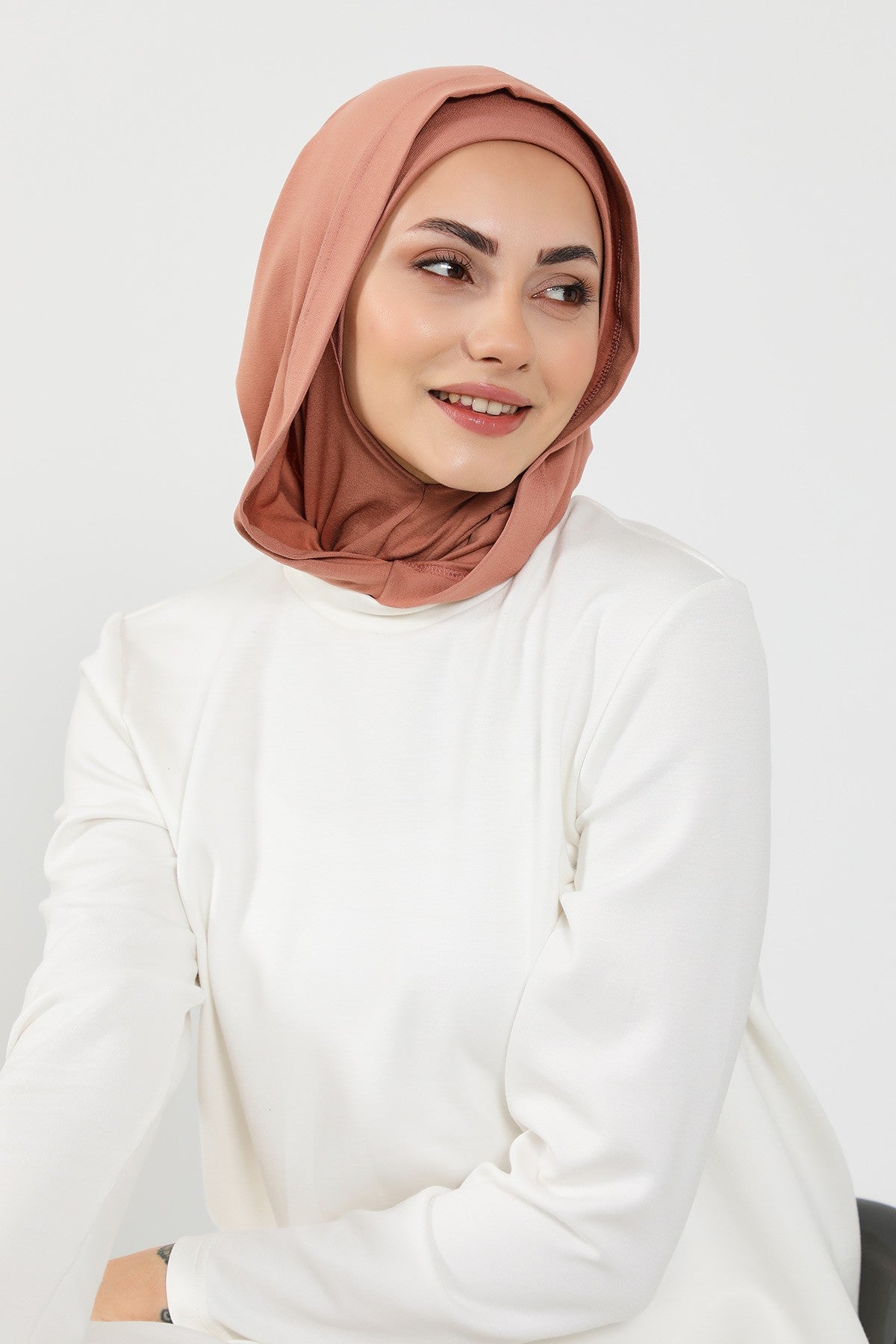 Full Coverage Instant Cotton Bonnet for Women, Ready-to-Wear Hijab Bonnet with Neck Coverage,B-89P Cappucino