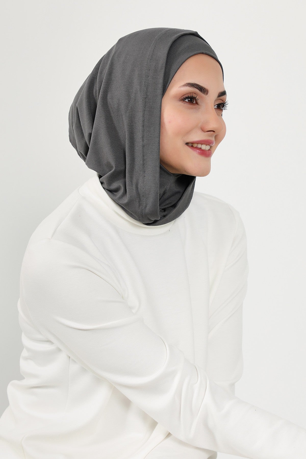 Full Coverage Instant Cotton Bonnet for Women, Ready-to-Wear Hijab Bonnet with Neck Coverage,B-89P Anthracite