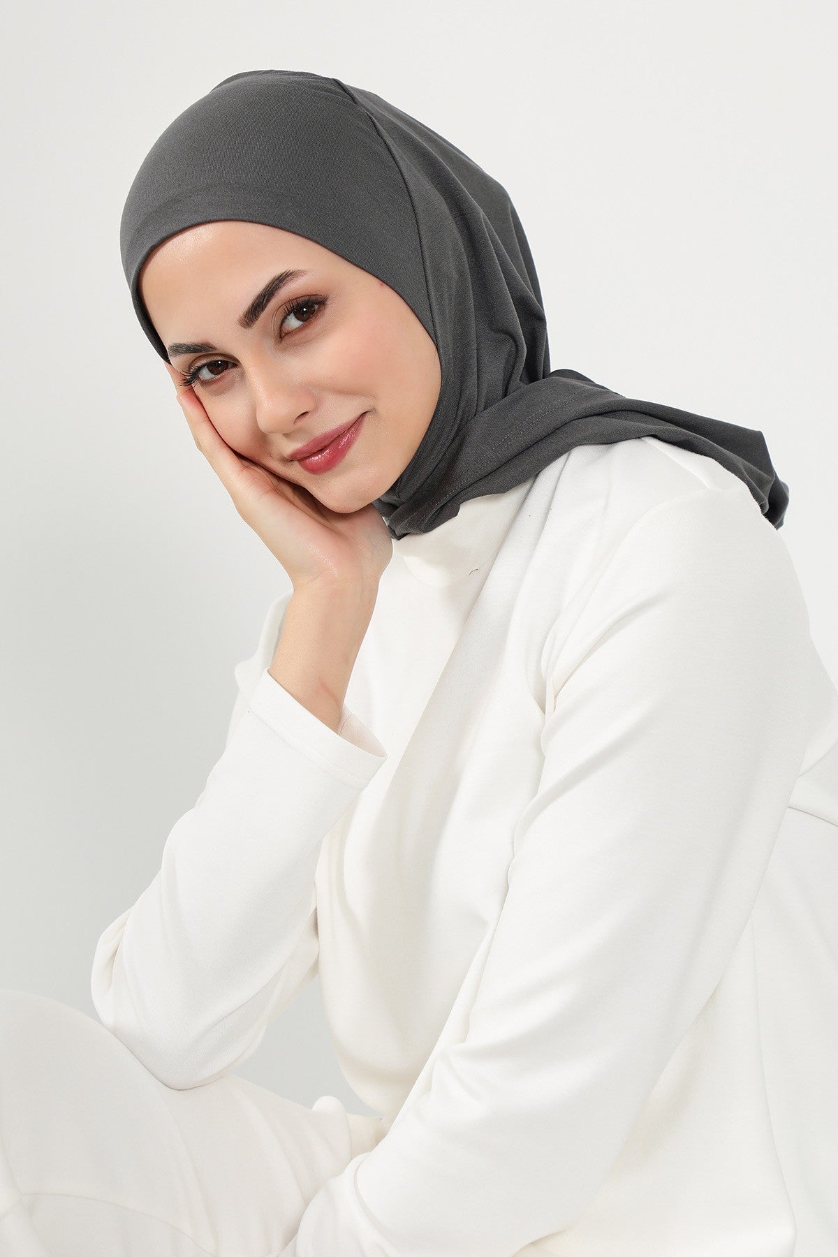 Full Coverage Instant Cotton Bonnet for Women, Ready-to-Wear Hijab Bonnet with Neck Coverage,B-89P Anthracite