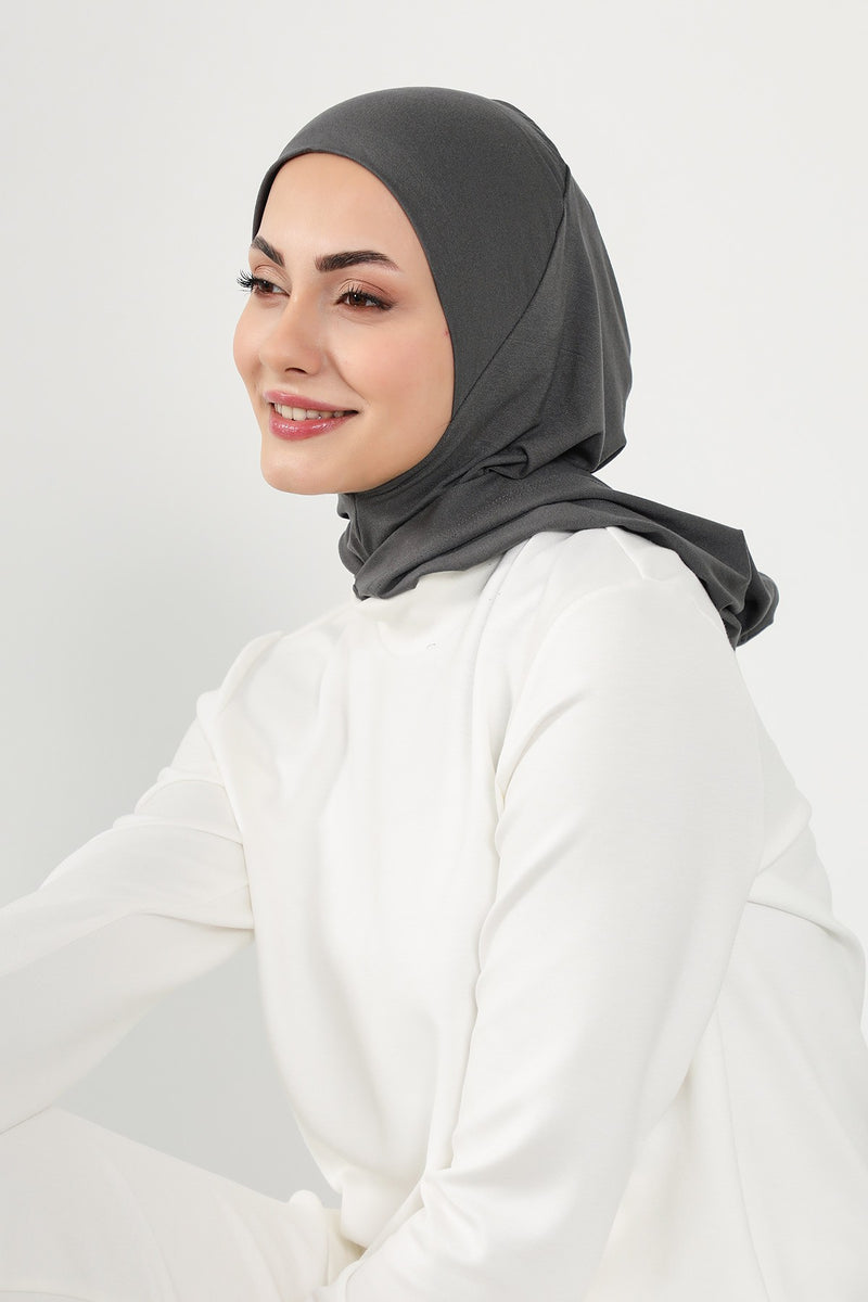 Full Coverage Instant Cotton Bonnet for Women, Ready-to-Wear Hijab Bonnet with Neck Coverage,B-89P Anthracite