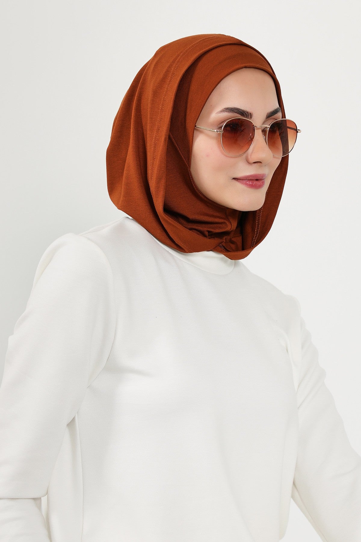 Full Coverage Instant Cotton Bonnet for Women, Ready-to-Wear Hijab Bonnet with Neck Coverage,B-89P Tile Red