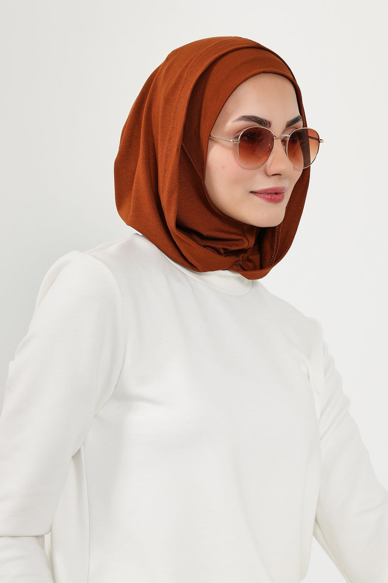 Full Coverage Instant Cotton Bonnet for Women, Ready-to-Wear Hijab Bonnet with Neck Coverage,B-89P Tile Red