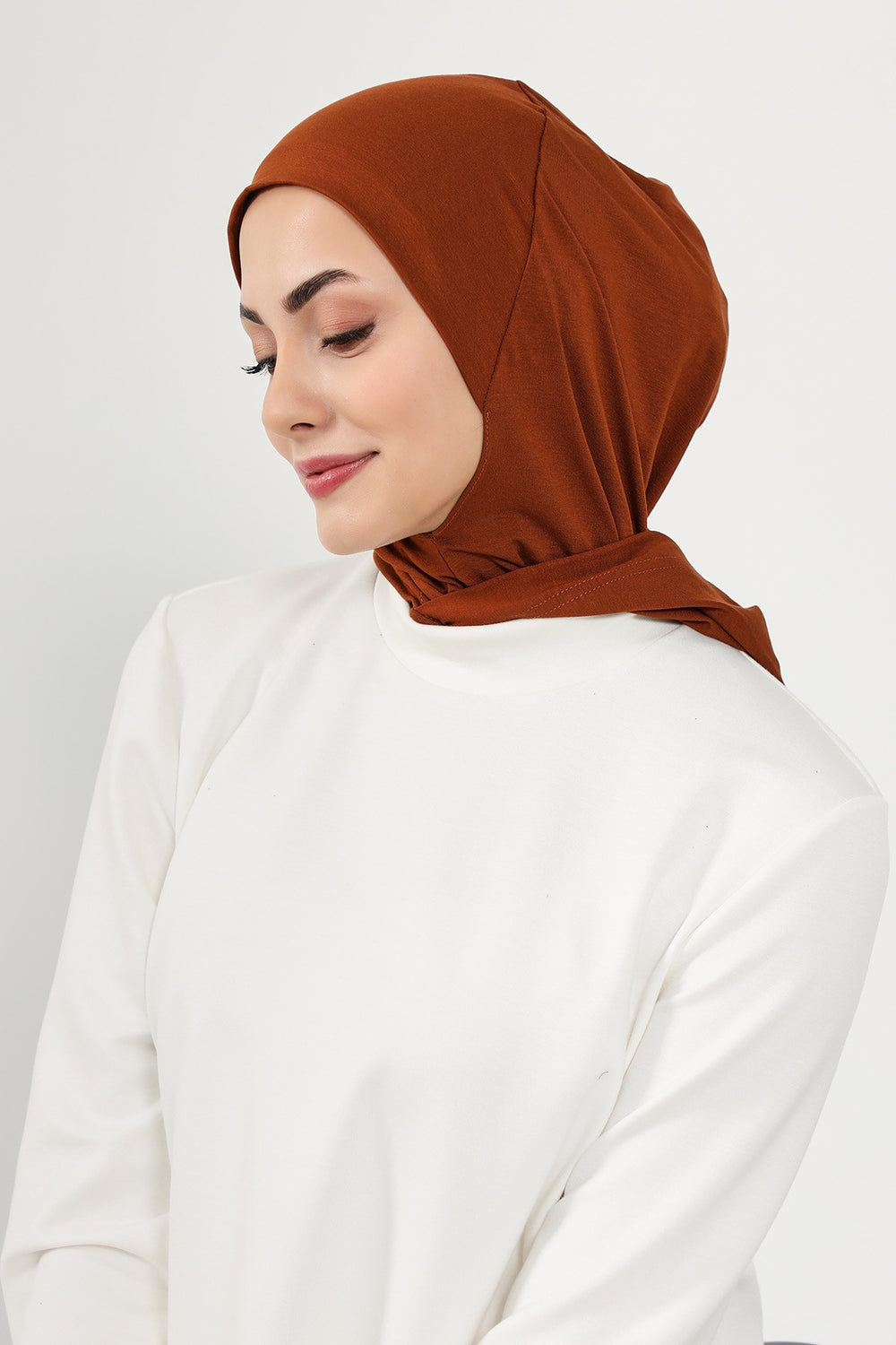 Full Coverage Instant Cotton Bonnet for Women, Ready-to-Wear Hijab Bonnet with Neck Coverage,B-89P Tile Red