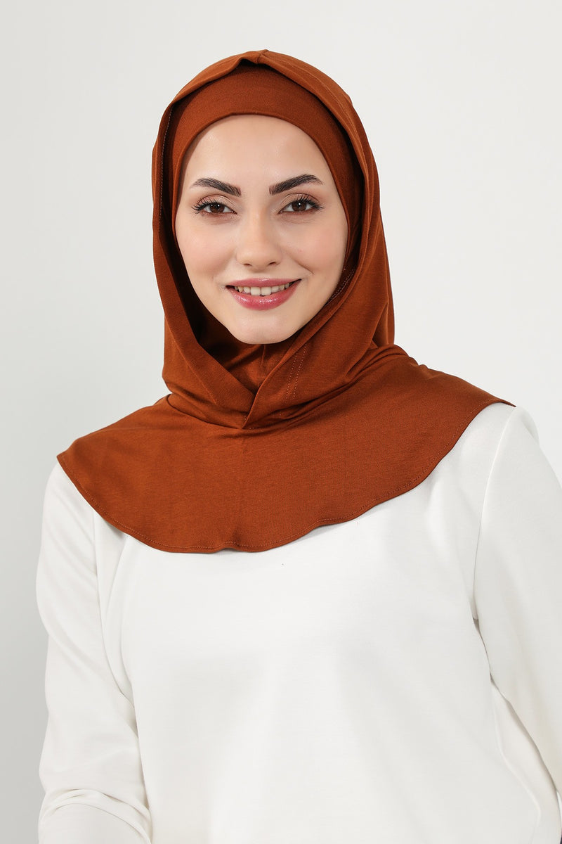 Full Coverage Instant Cotton Bonnet for Women, Ready-to-Wear Hijab Bonnet with Neck Coverage,B-89P Tile Red
