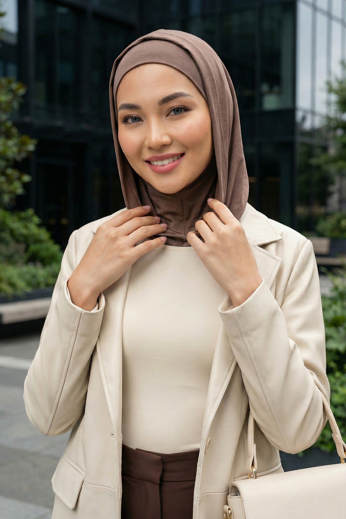 Full Coverage Instant Cotton Bonnet for Women, Ready-to-Wear Hijab Bonnet with Neck Coverage,B-89P Chocolate