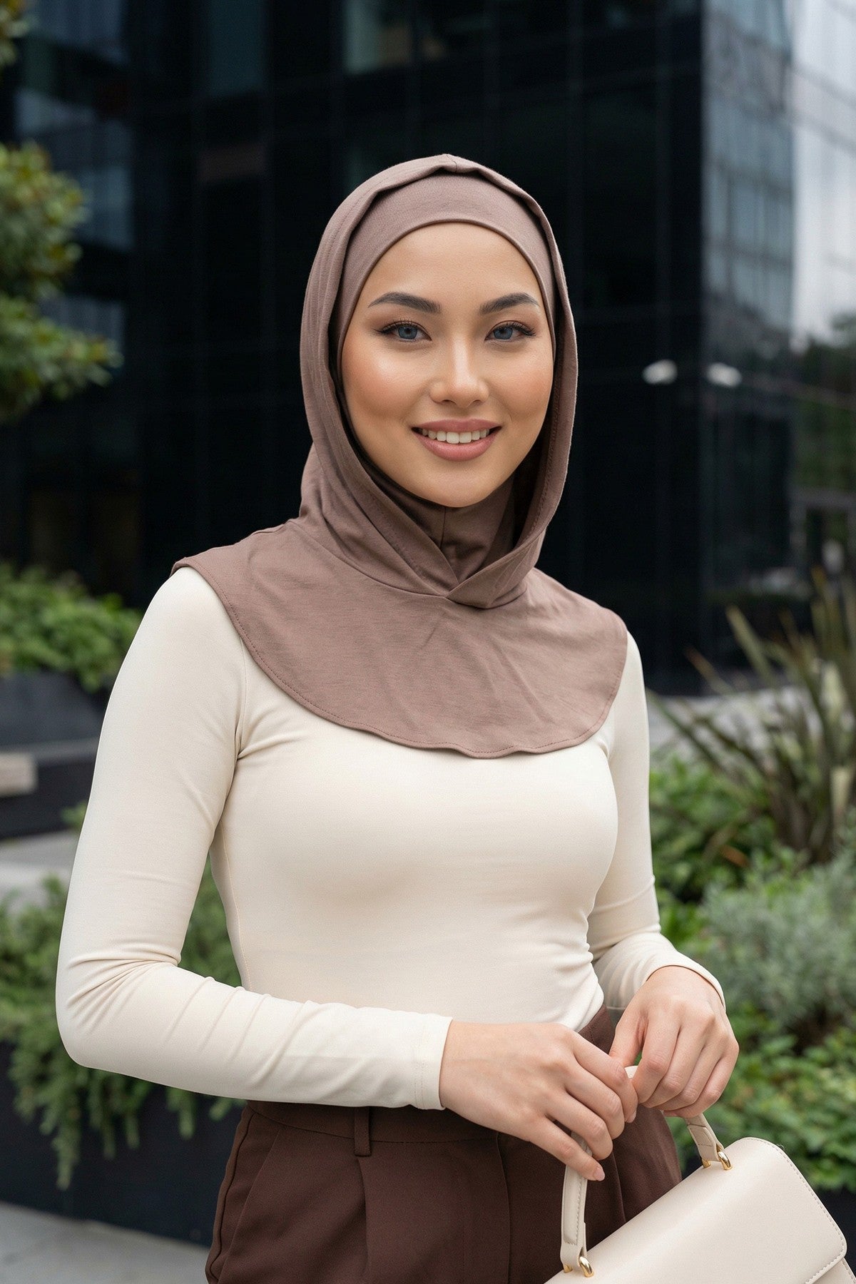 Full Coverage Instant Cotton Bonnet for Women, Ready-to-Wear Hijab Bonnet with Neck Coverage,B-89P Chocolate