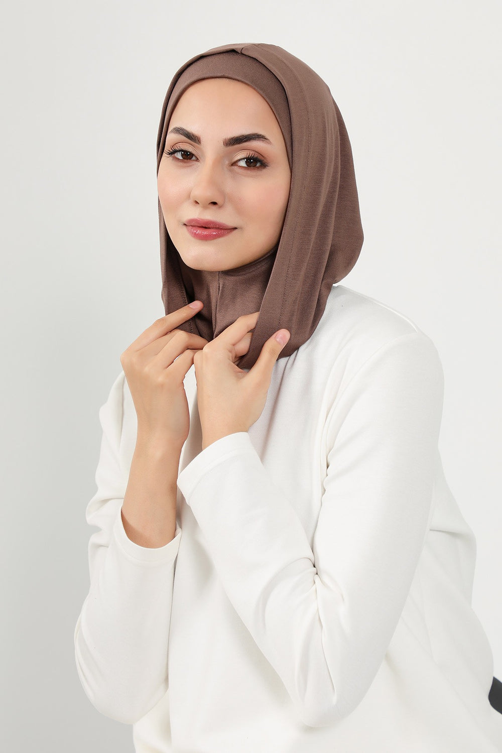 Full Coverage Instant Cotton Bonnet for Women, Ready-to-Wear Hijab Bonnet with Neck Coverage,B-89P Chocolate