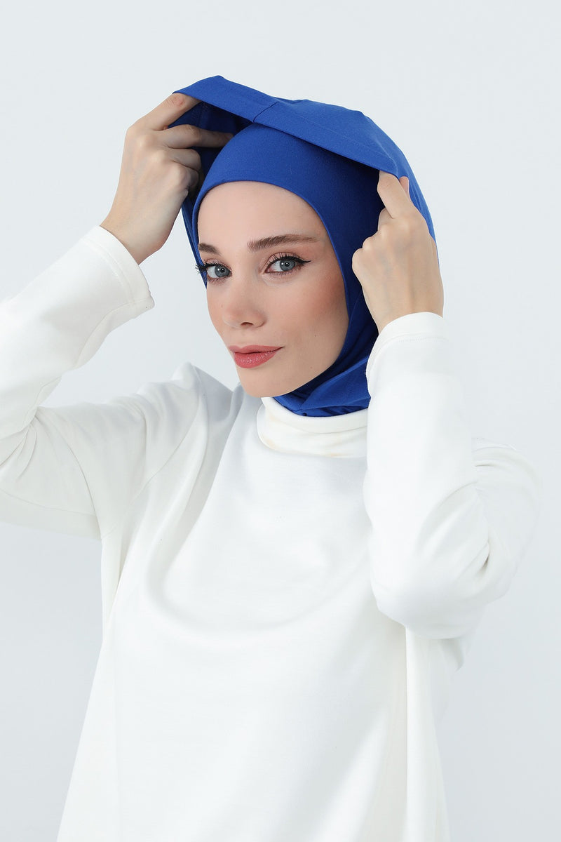 Full Coverage Instant Cotton Bonnet for Women, Ready-to-Wear Hijab Bonnet with Neck Coverage,B-89P Sax Blue
