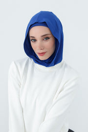 Full Coverage Instant Cotton Bonnet for Women, Ready-to-Wear Hijab Bonnet with Neck Coverage,B-89P Sax Blue