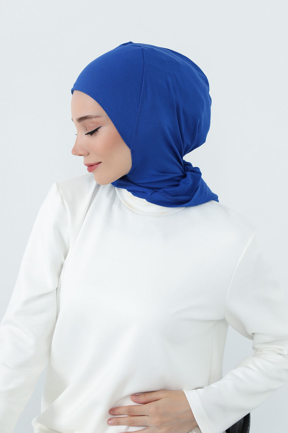 Full Coverage Instant Cotton Bonnet for Women, Ready-to-Wear Hijab Bonnet with Neck Coverage,B-89P Sax Blue