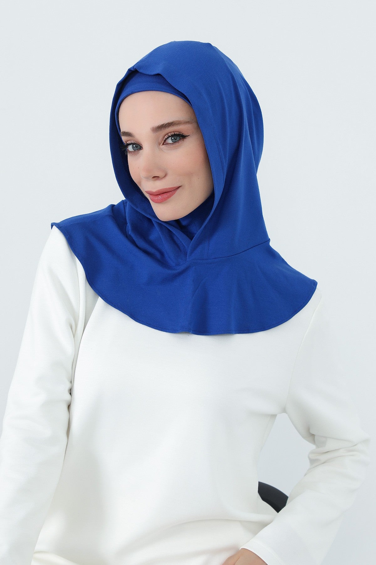 Full Coverage Instant Cotton Bonnet for Women, Ready-to-Wear Hijab Bonnet with Neck Coverage,B-89P Sax Blue