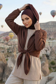 Full Coverage Instant Cotton Bonnet for Women, Ready-to-Wear Hijab Bonnet with Neck Coverage,B-89P Brown