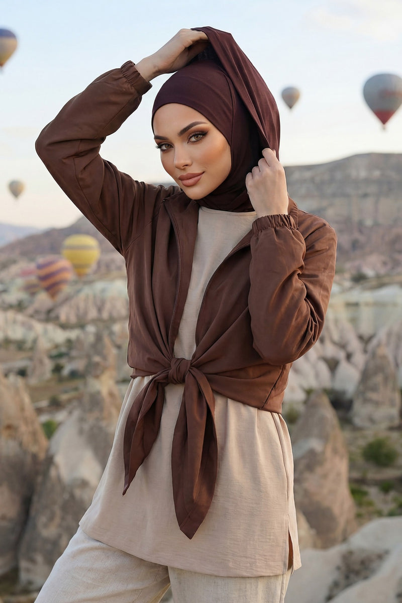 Full Coverage Instant Cotton Bonnet for Women, Ready-to-Wear Hijab Bonnet with Neck Coverage,B-89P Brown