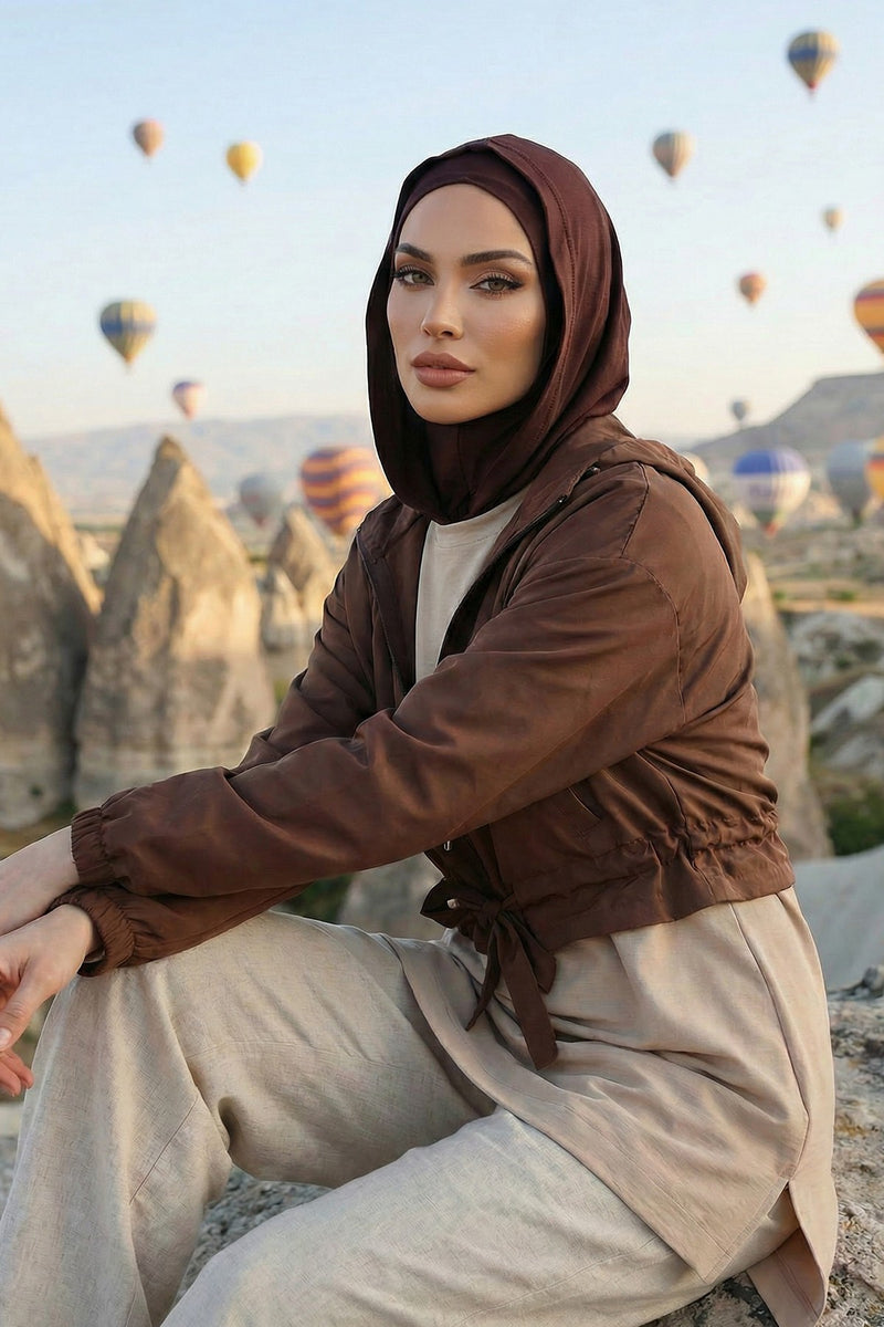 Full Coverage Instant Cotton Bonnet for Women, Ready-to-Wear Hijab Bonnet with Neck Coverage,B-89P Brown