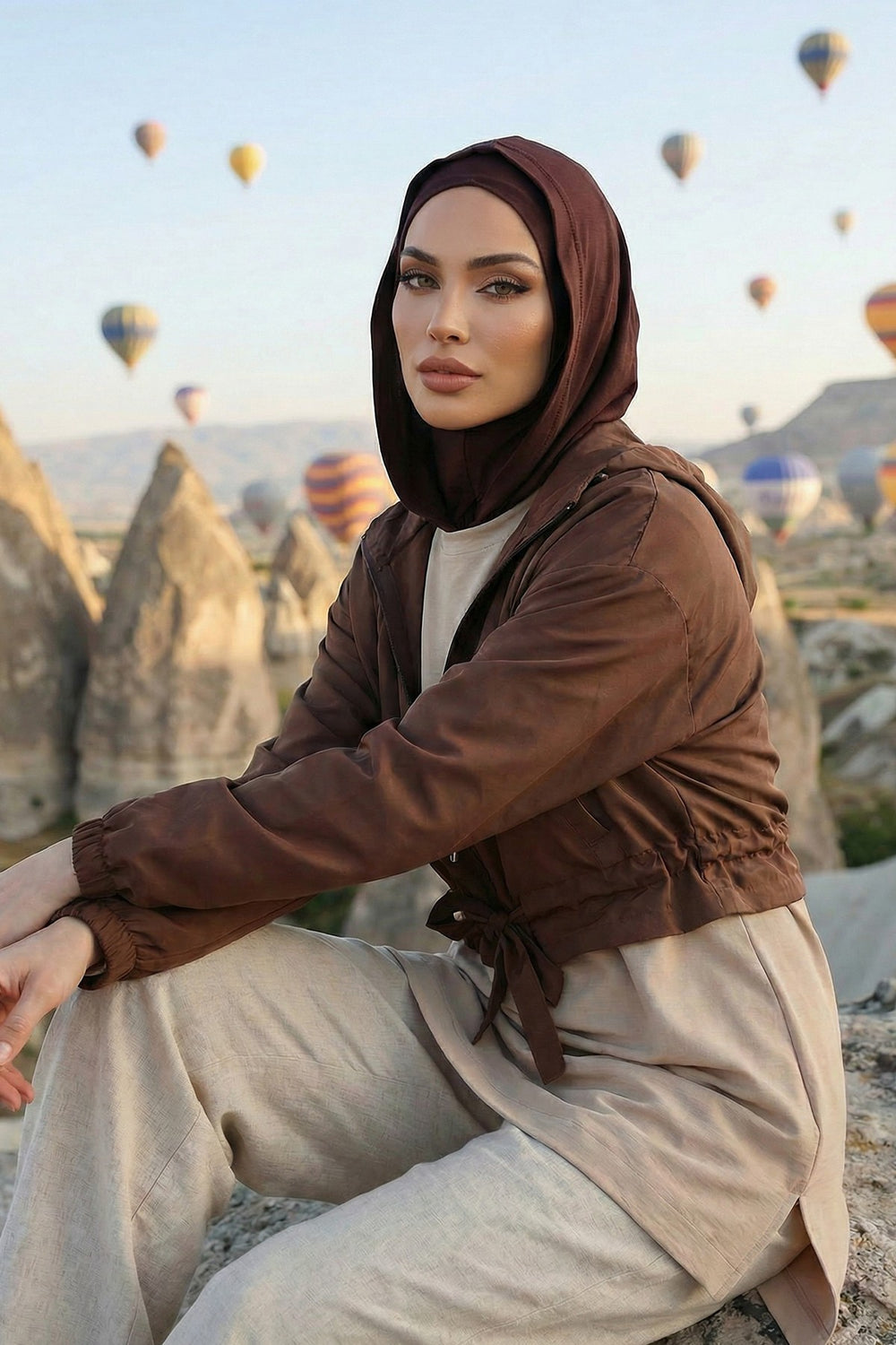 Full Coverage Instant Cotton Bonnet for Women, Ready-to-Wear Hijab Bonnet with Neck Coverage,B-89P Brown