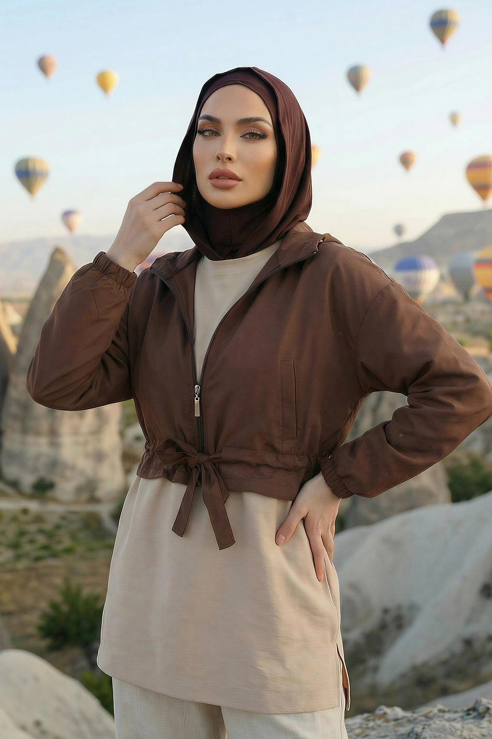 Full Coverage Instant Cotton Bonnet for Women, Ready-to-Wear Hijab Bonnet with Neck Coverage,B-89P Brown