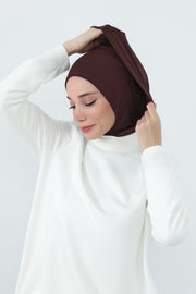 Full Coverage Instant Cotton Bonnet for Women, Ready-to-Wear Hijab Bonnet with Neck Coverage,B-89P Brown
