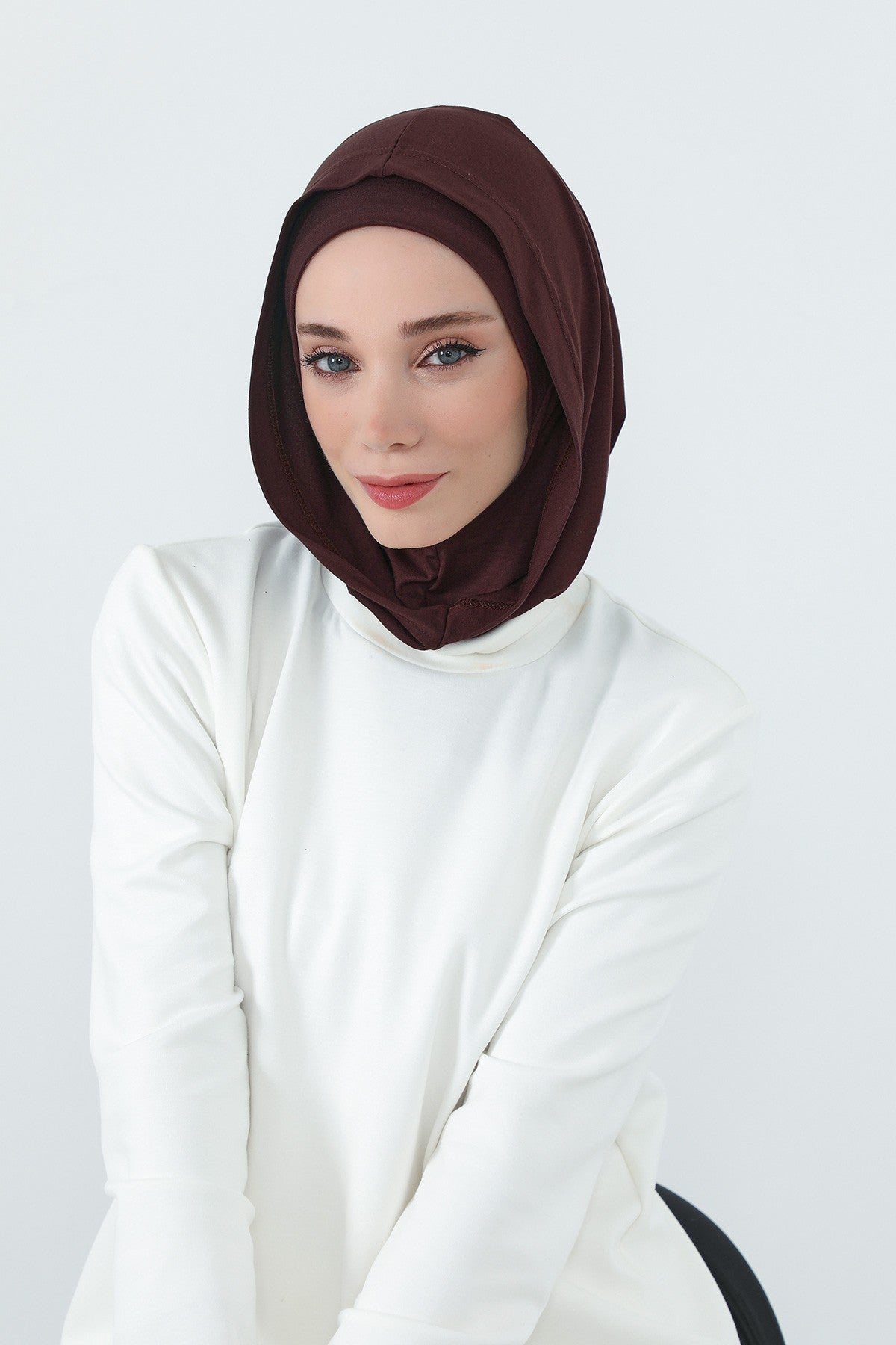 Full Coverage Instant Cotton Bonnet for Women, Ready-to-Wear Hijab Bonnet with Neck Coverage,B-89P Brown