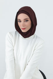 Full Coverage Instant Cotton Bonnet for Women, Ready-to-Wear Hijab Bonnet with Neck Coverage,B-89P Brown
