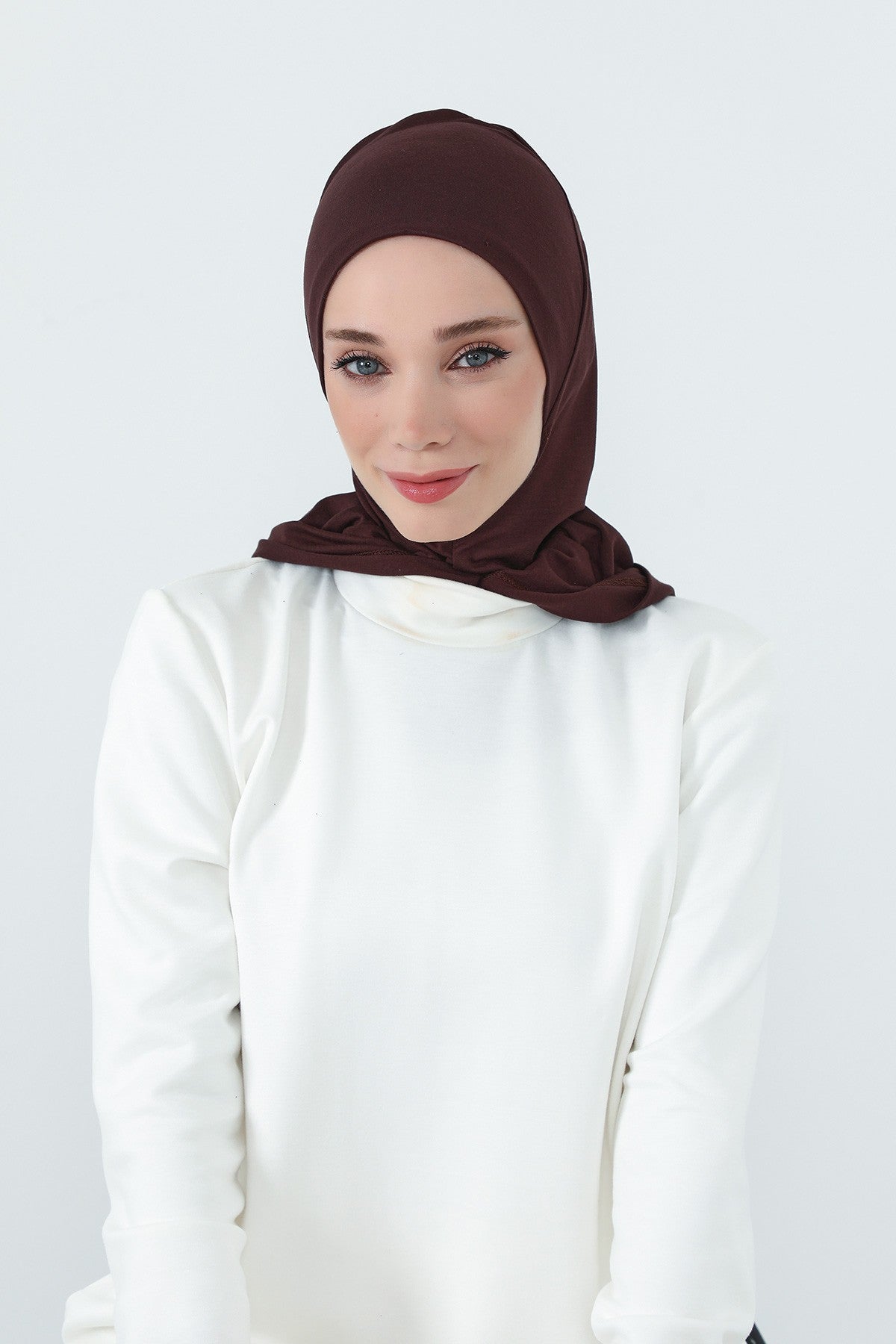 Full Coverage Instant Cotton Bonnet for Women, Ready-to-Wear Hijab Bonnet with Neck Coverage,B-89P Brown