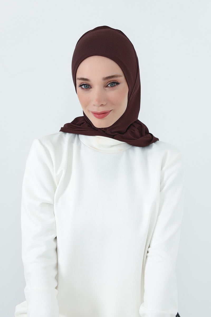 Full Coverage Instant Cotton Bonnet for Women, Ready-to-Wear Hijab Bonnet with Neck Coverage,B-89P Brown