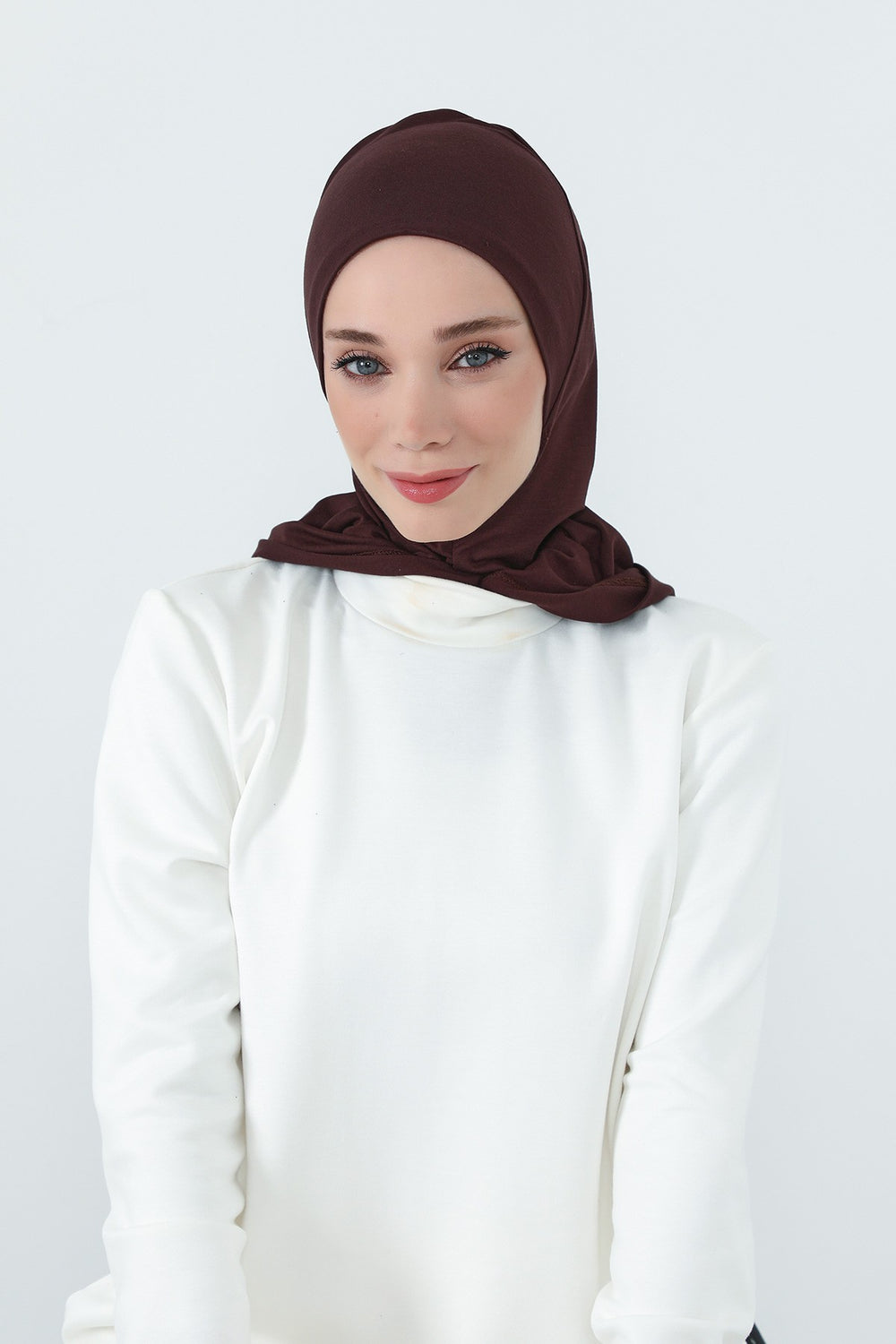 Full Coverage Instant Cotton Bonnet for Women, Ready-to-Wear Hijab Bonnet with Neck Coverage,B-89P Brown