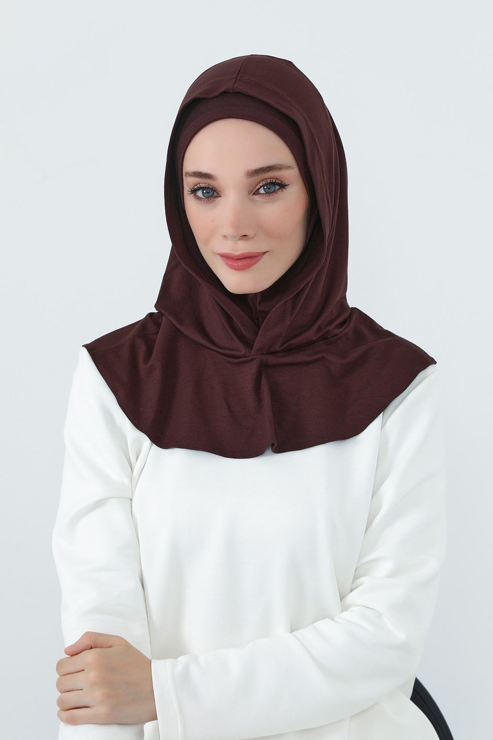 Full Coverage Instant Cotton Bonnet for Women, Ready-to-Wear Hijab Bonnet with Neck Coverage,B-89P Brown