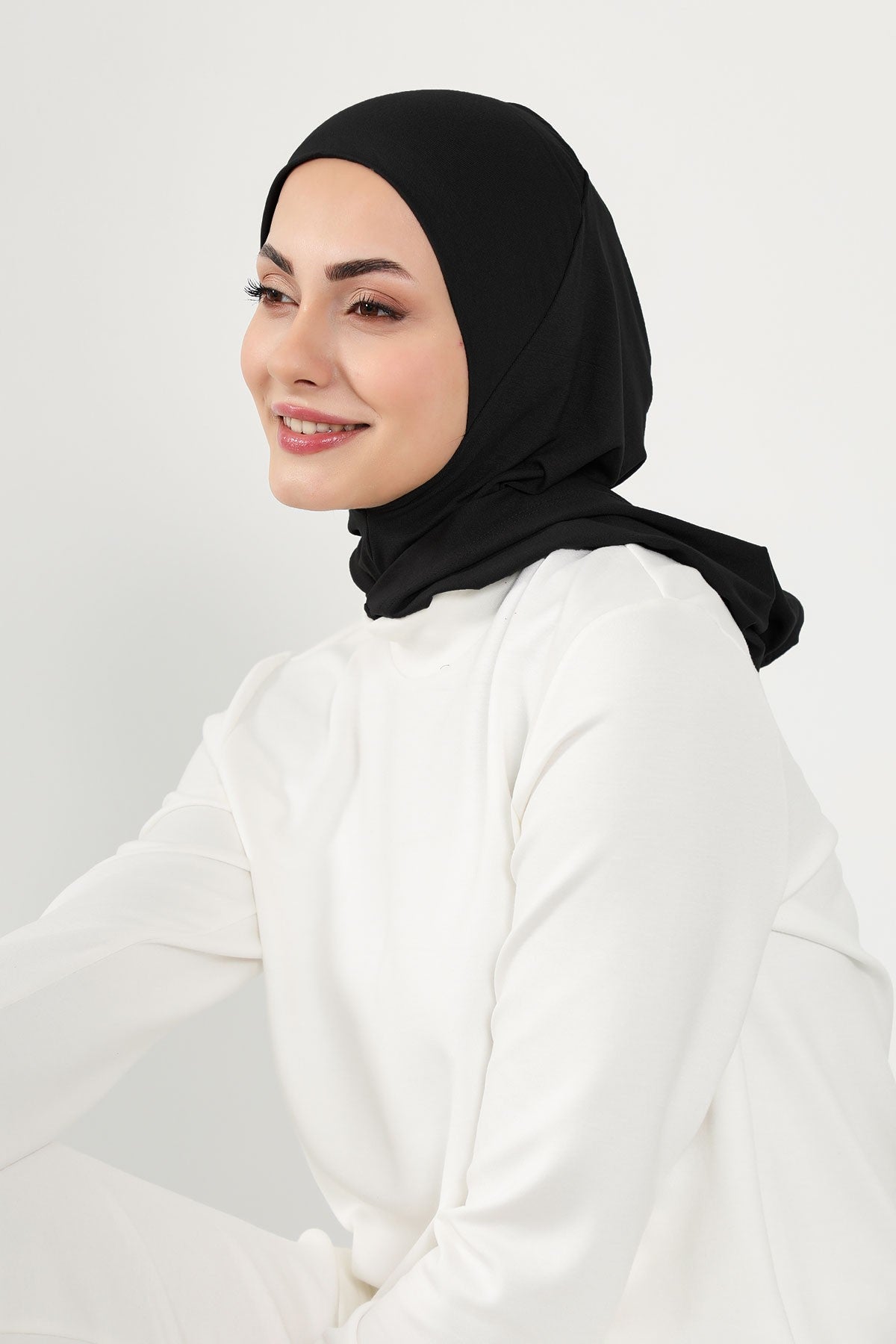 Full Coverage Instant Cotton Bonnet for Women, Ready-to-Wear Hijab Bonnet with Neck Coverage,B-89P Black