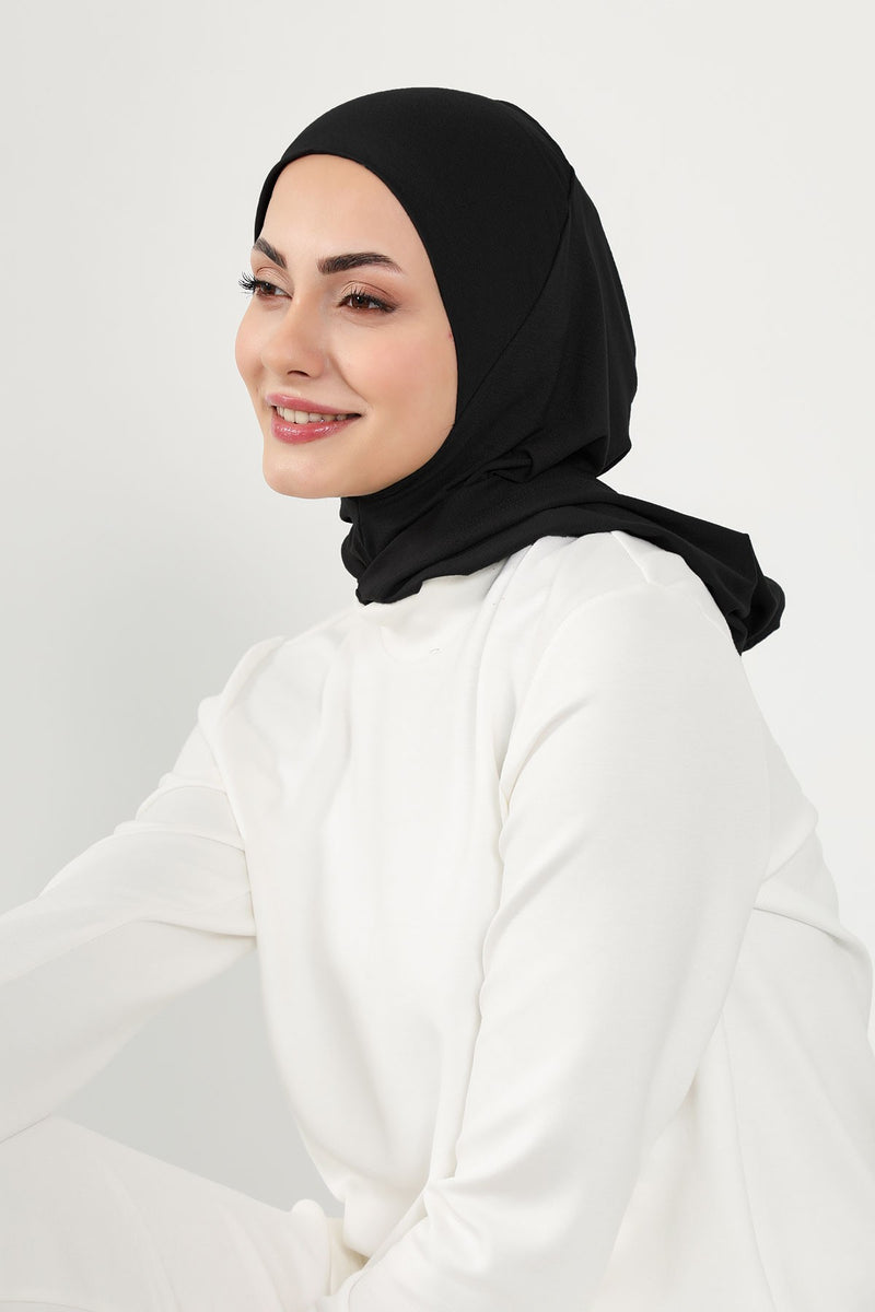 Full Coverage Instant Cotton Bonnet for Women, Ready-to-Wear Hijab Bonnet with Neck Coverage,B-89P Black