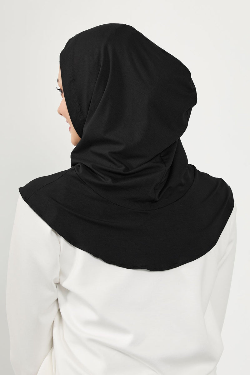 Full Coverage Instant Cotton Bonnet for Women, Ready-to-Wear Hijab Bonnet with Neck Coverage,B-89P Black