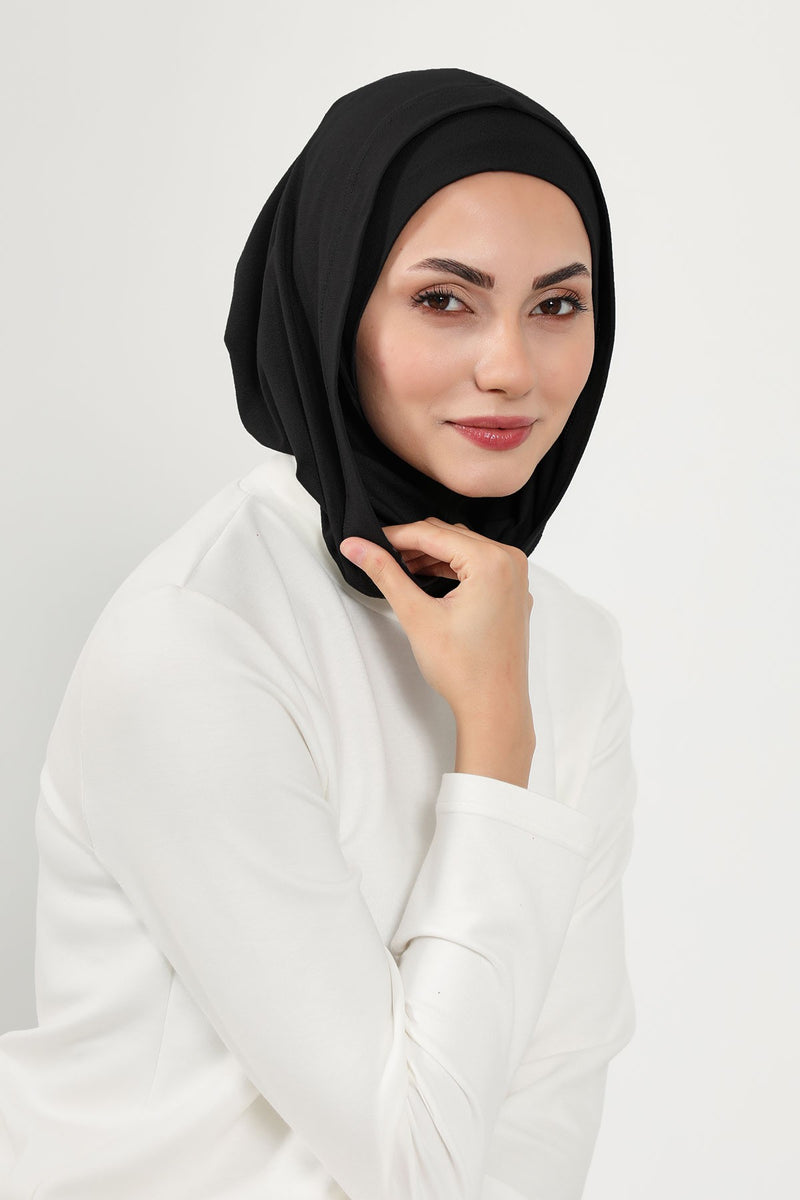 Full Coverage Instant Cotton Bonnet for Women, Ready-to-Wear Hijab Bonnet with Neck Coverage,B-89P Black
