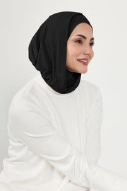 Full Coverage Instant Cotton Bonnet for Women, Ready-to-Wear Hijab Bonnet with Neck Coverage,B-89P Black